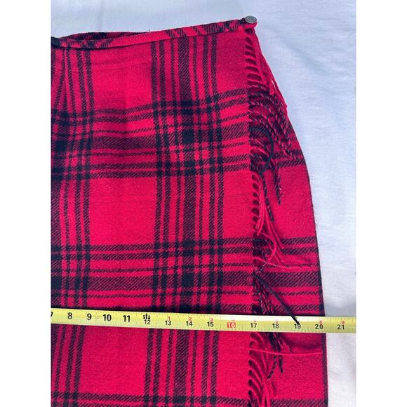 VTG Eddie Bauer Women's sz 8 Wool Blend Red & Black Plaid Midi Skirt 90s Fringe - Picture 7 of 10